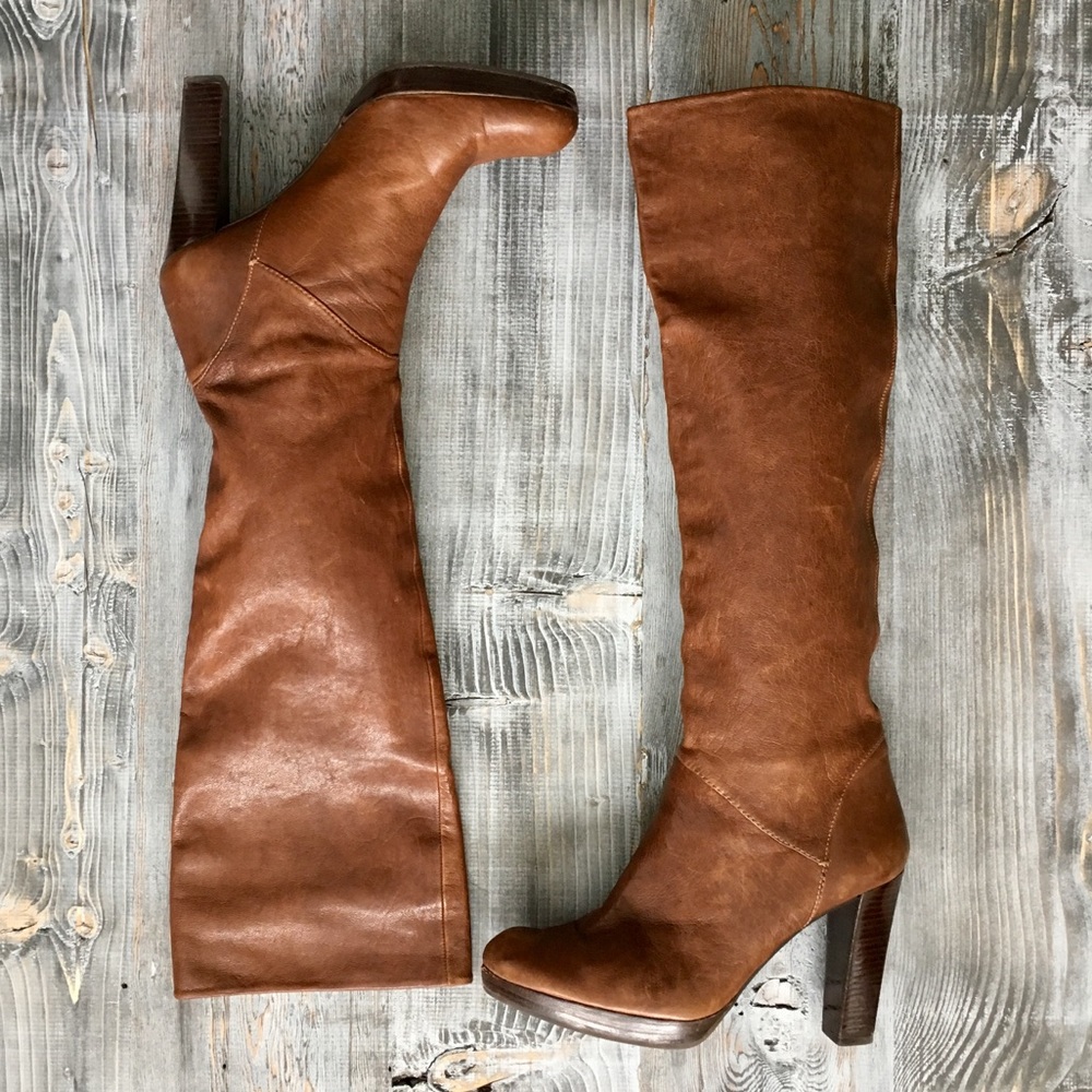 Stuart Weitzman brown leather high heel boots 10m